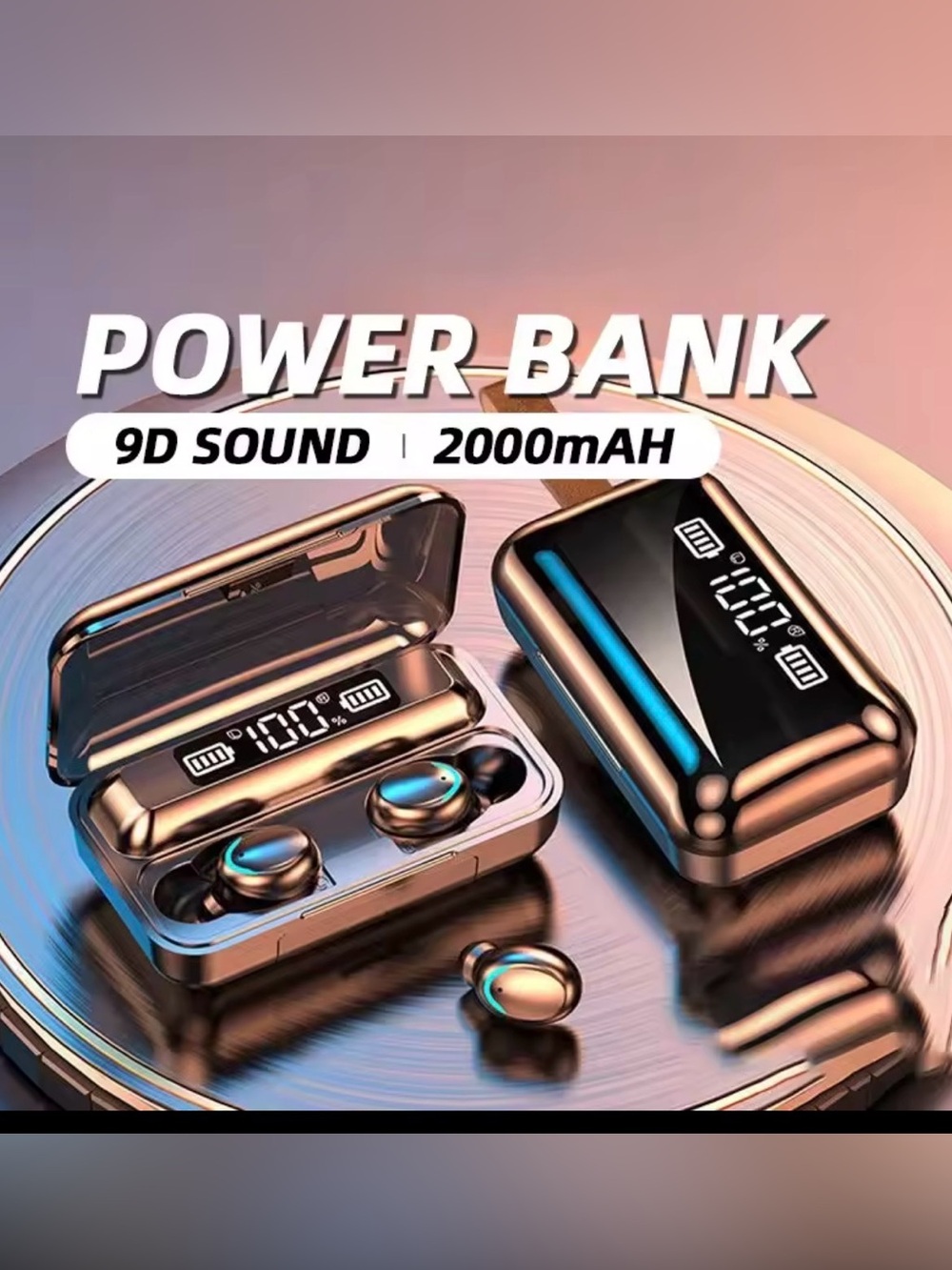 Wireless Earbuds with LED Power Bank -Black